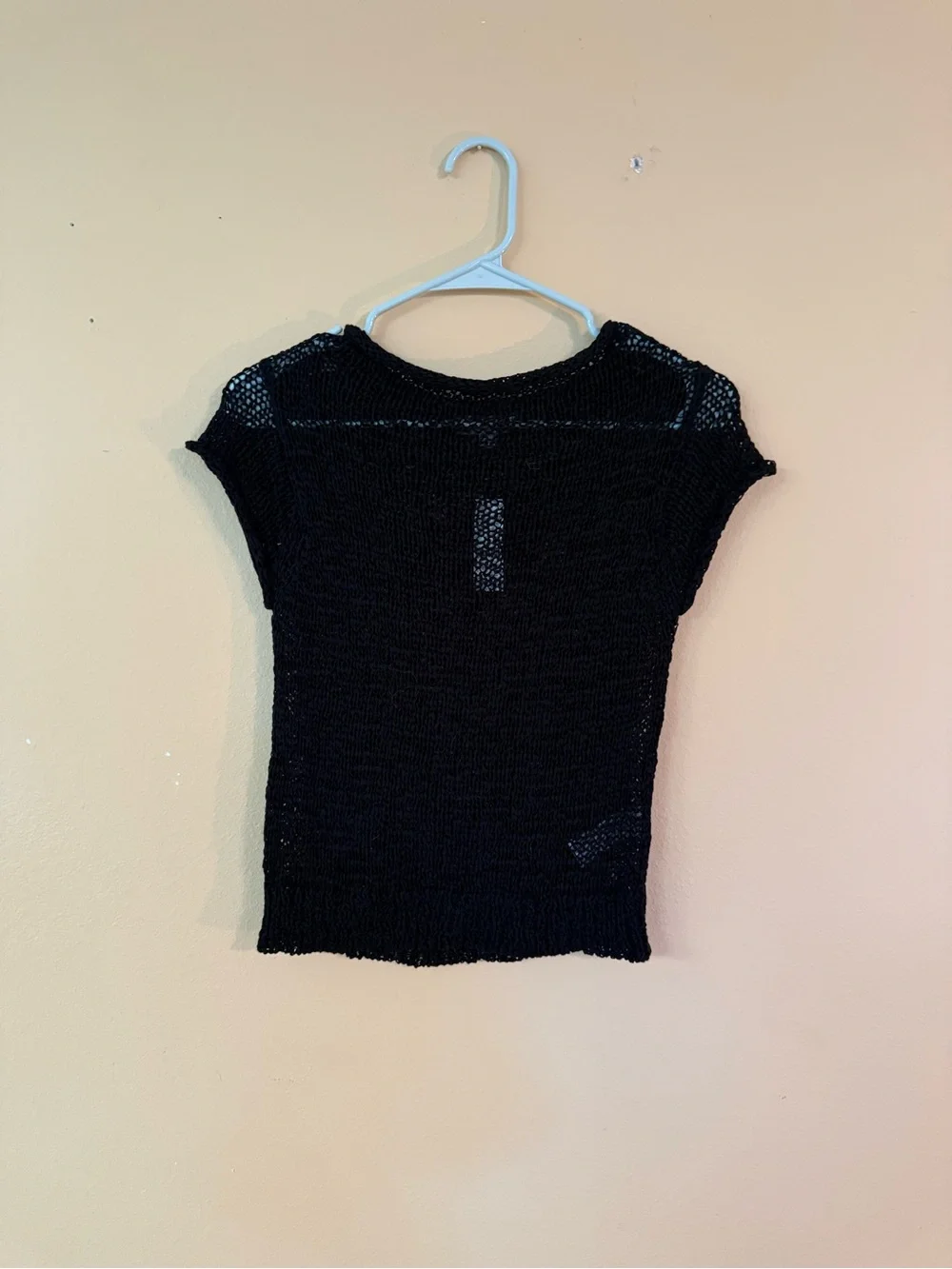 J. Crew Black Open-Knit Cap Sleeve Top
